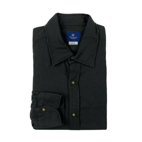 Giannetto Portofino Black Flannel Pearl Snap Slim Fit Button Front 16/41 NWOT - Picture 1 of 6